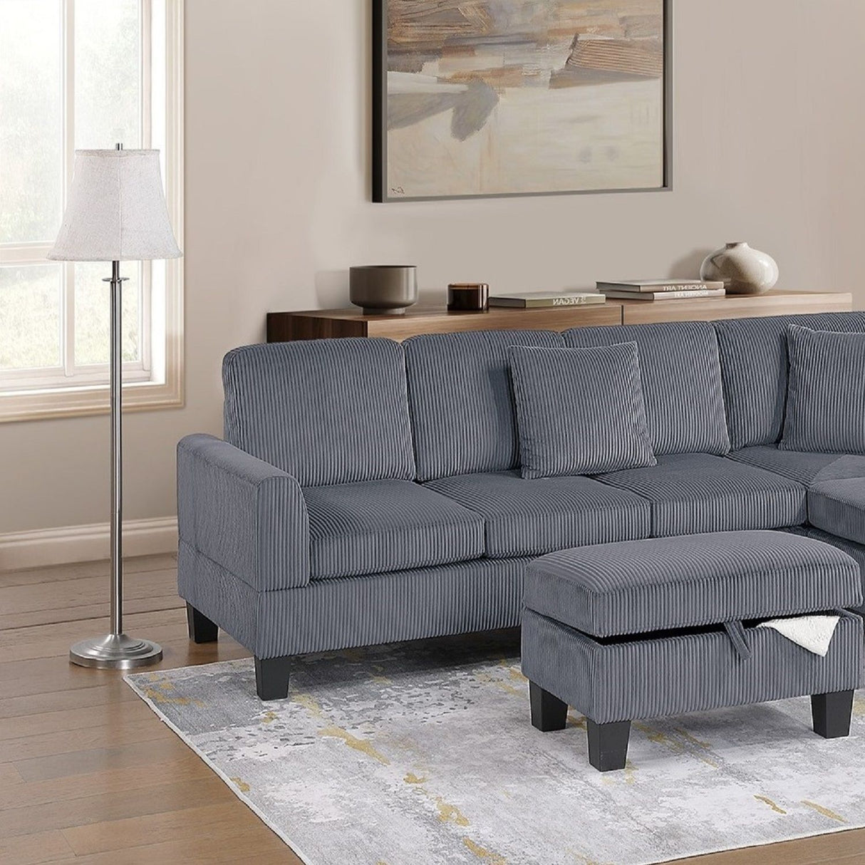 Sectional Sofa With Storage Ottoman And Pillows
