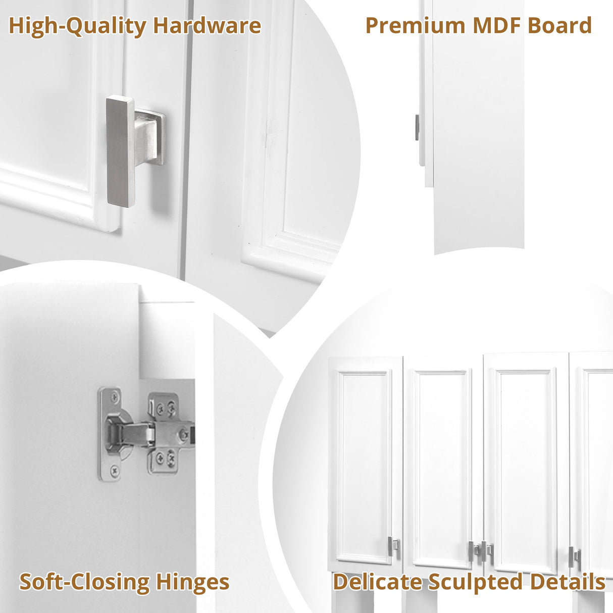 Bathroom Cabinet With 3 Adjustable Shelves Wall Mounted Medicine Cabinet, Soft Closing Hinges, Open Shelving Design - White