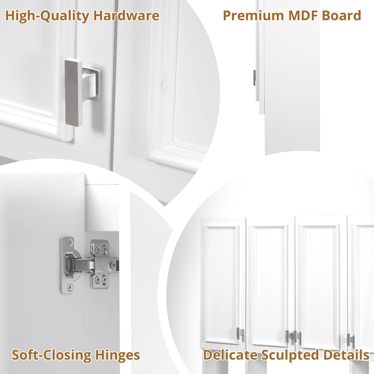 Bathroom Cabinet With 3 Adjustable Shelves Wall Mounted Medicine Cabinet, Soft Closing Hinges, Open Shelving Design - White