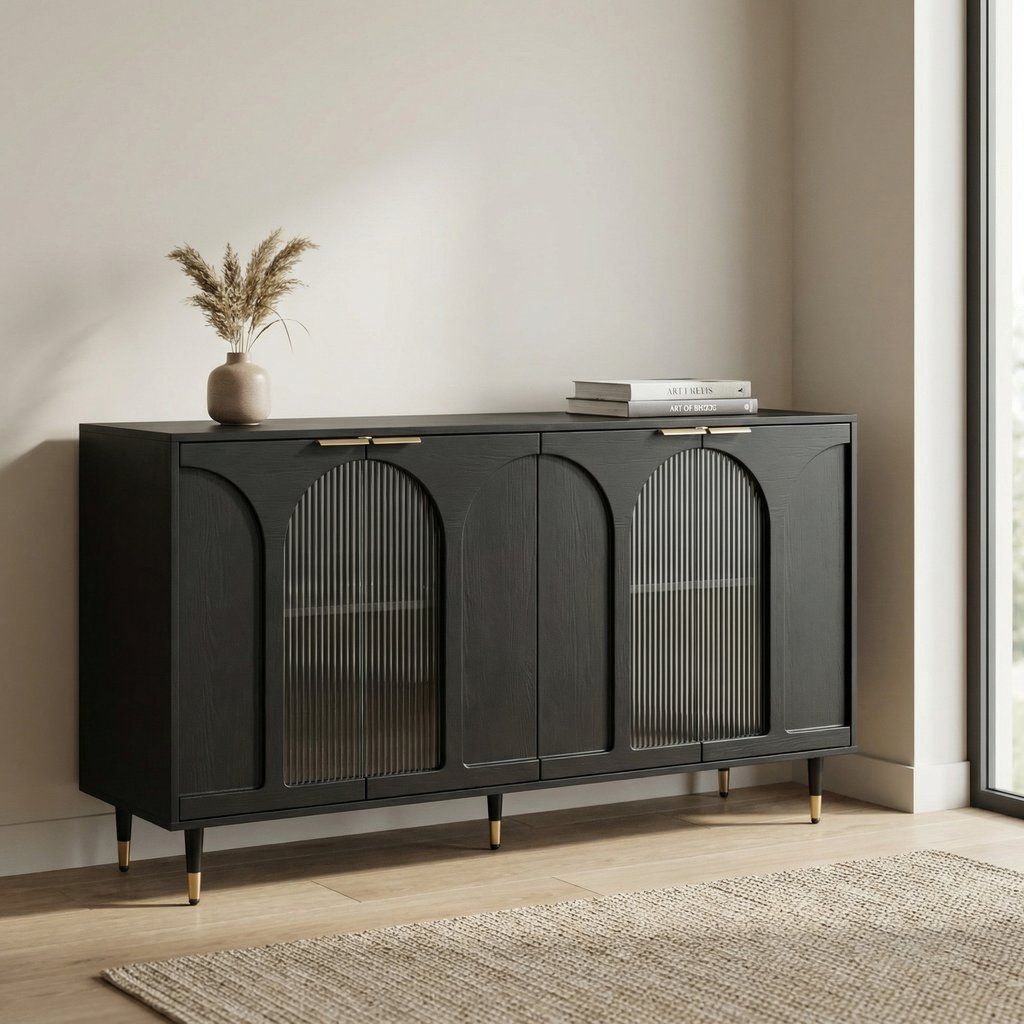 Accent Cabinet with 4 Fluted Glass Doors 60in x 16in