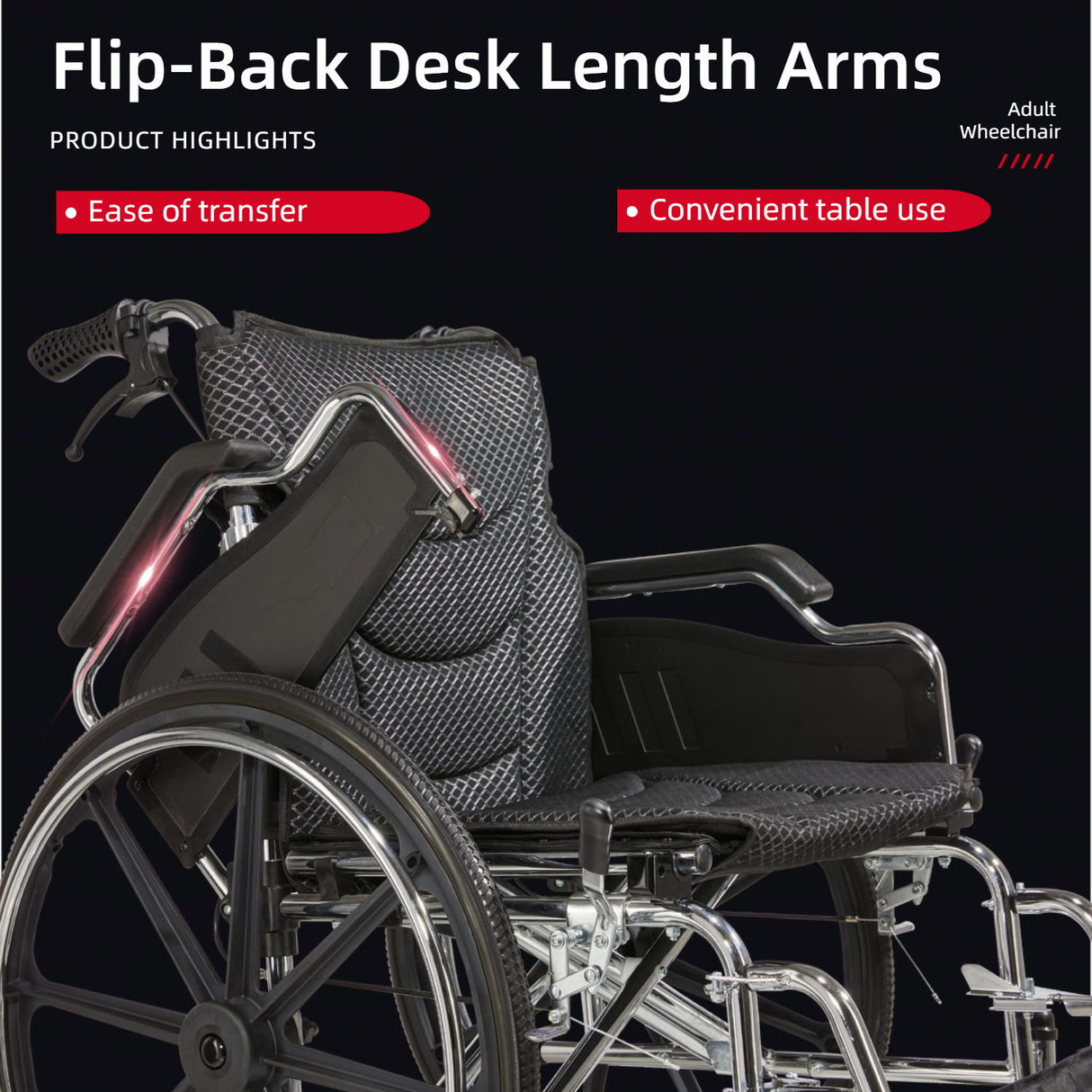 Lightweight Wheelchair Foldable 300 Lbs Capacity 24" Tires Adjustable Seat Belt And Anti Backflip Device Safe And Durable Transport Chair For And Disabled - Silver
