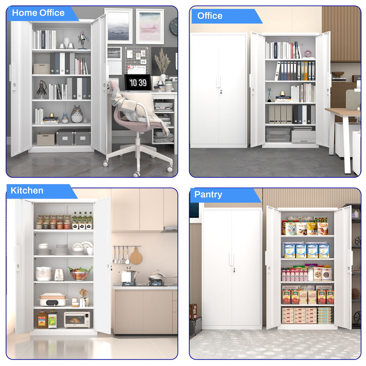 2 Door File Cabinet With Lock, 4 Adjustable Shelves, Heavy-Duty
