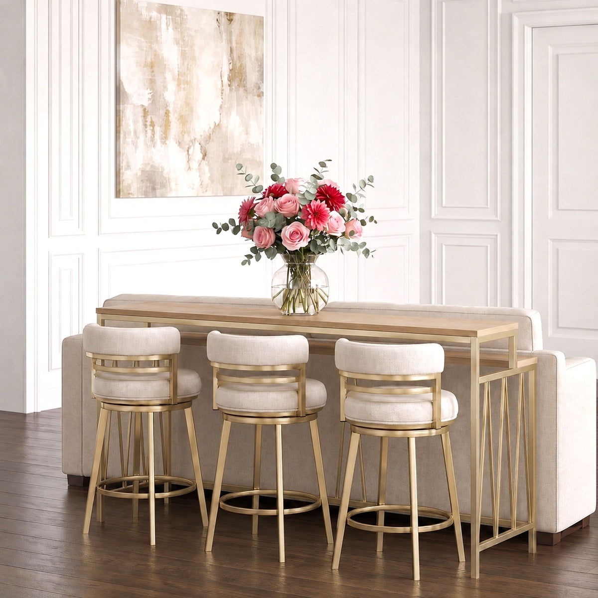 Santorini - 72" Rectangle Wood Console Table - Natural / Brando Brass