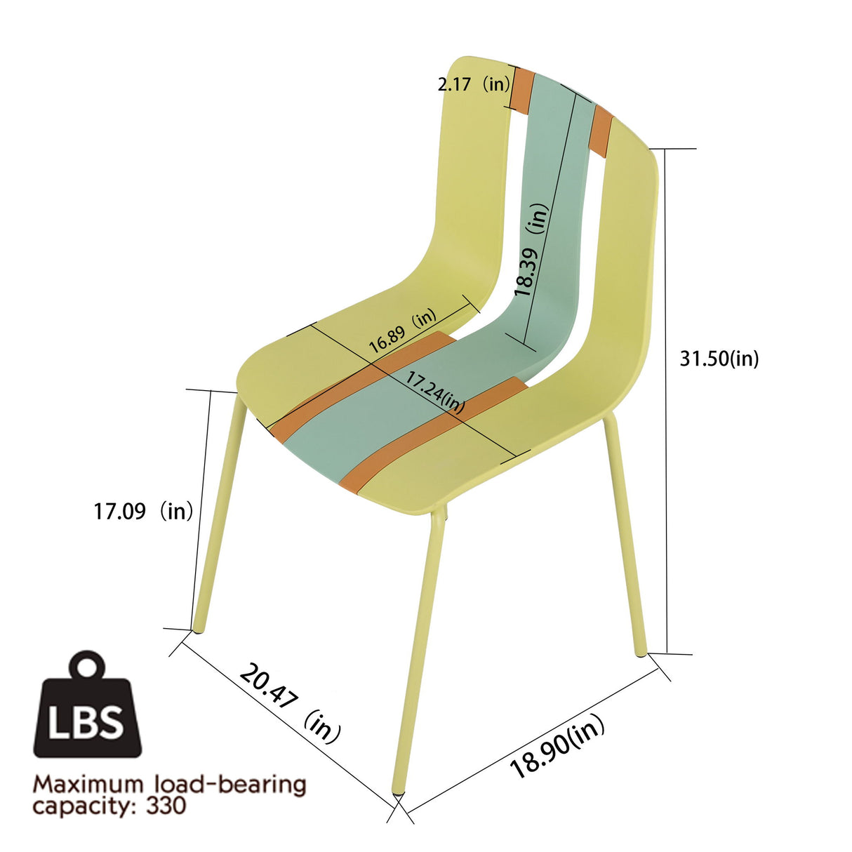 4 Piece Set Of Color Block Designed Single Chairs With Round Table - Grain Yellow / Haze Green / Tropical Orange / White