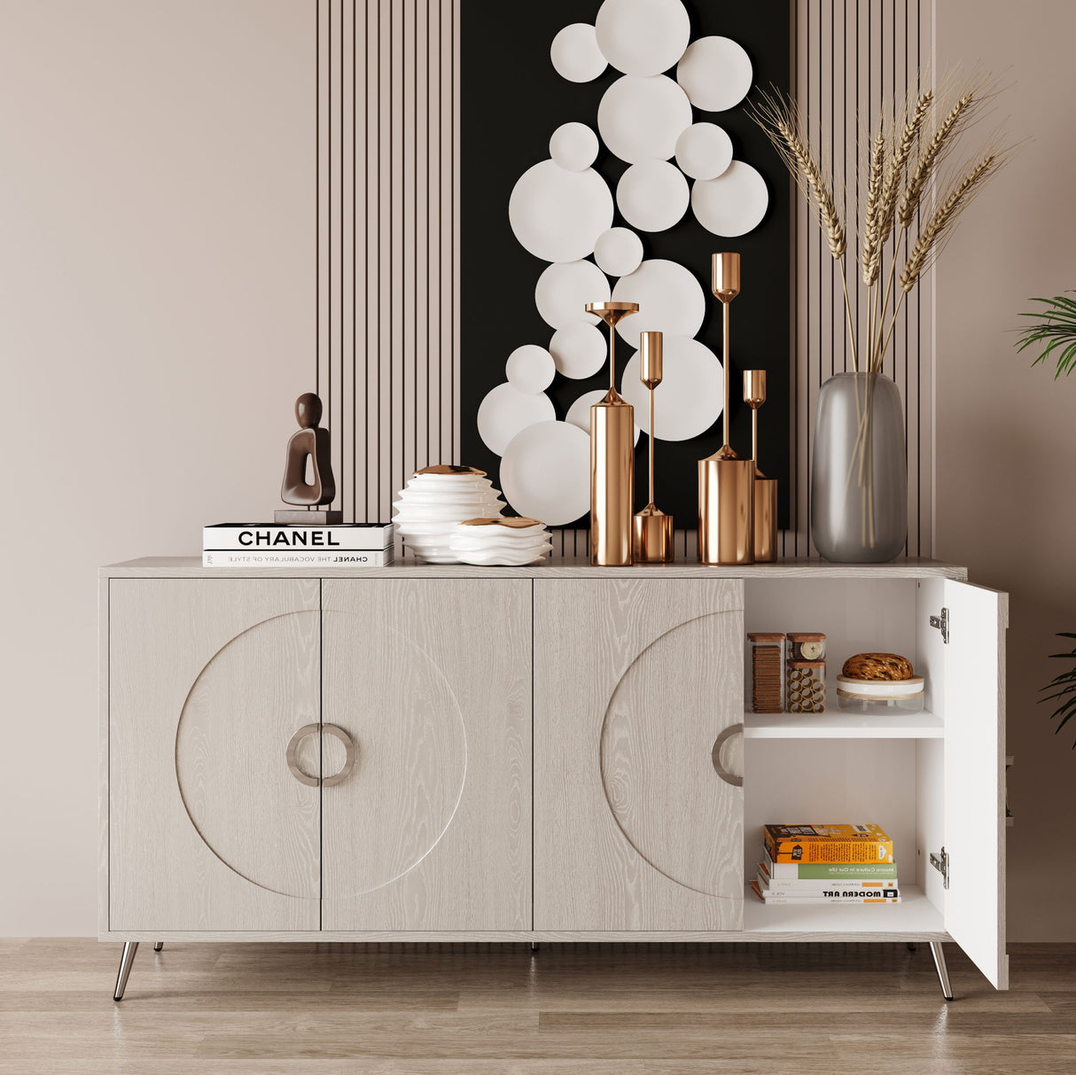 Modern Sideboard Buffet Server Cabinet Lacquered Wood Storage 60x31in