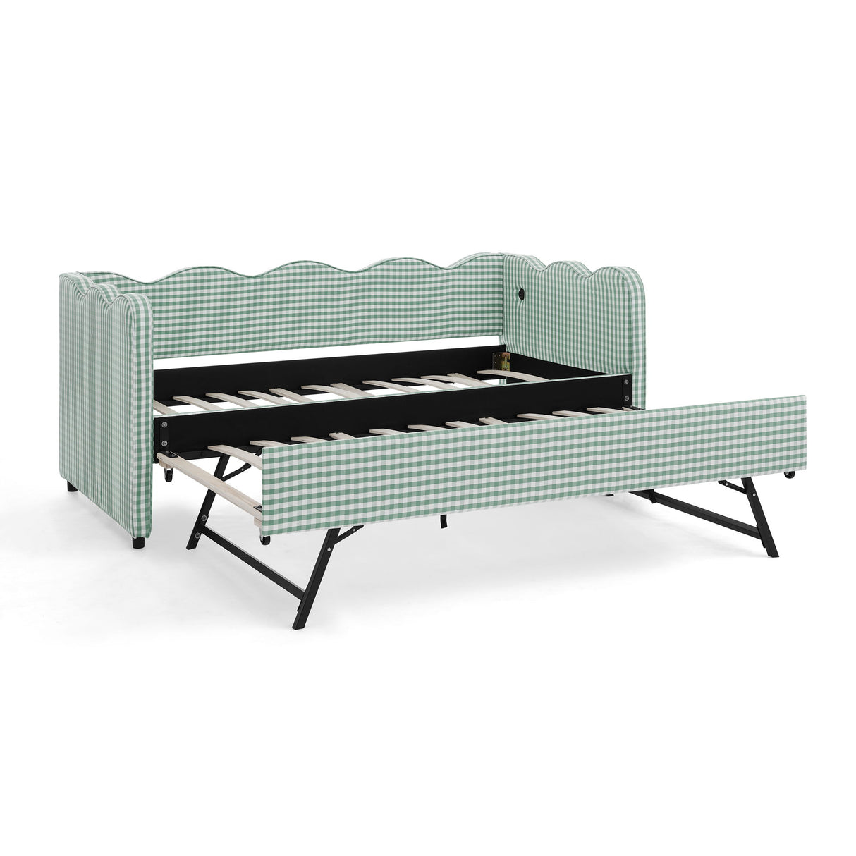 Gingham Daybed With USB Charging Port, Wave Shaped Design