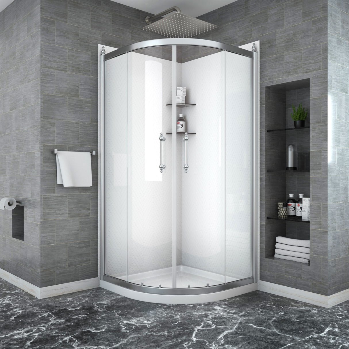 Framed Tub Shower Enclosure With Clear Tempered Glass