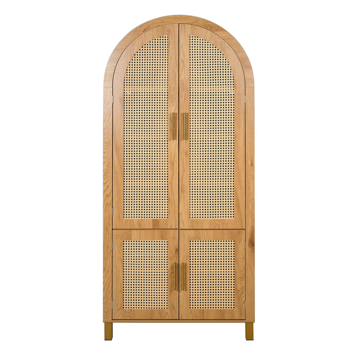Tall Arched Cabinet With Rattan Doors & Adjustable Shelves