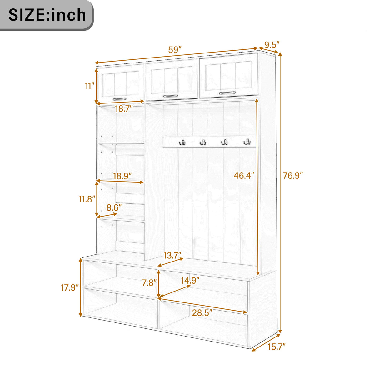 Farmhouse Hall Tree & Bench And Shoe Storage