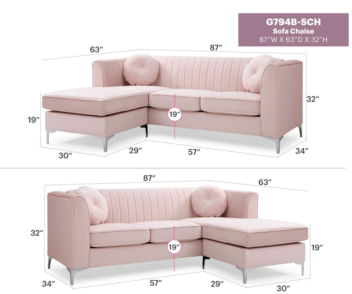 Delray - Micro Suede Sofa Chaise