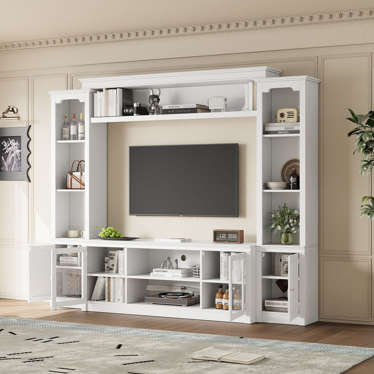 All-In-One TV Stand With Bookcase For TVs Up To 65"