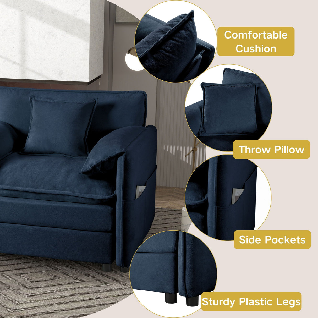 Modern Oversized Deep Seat Sectional Sofa With Pillows