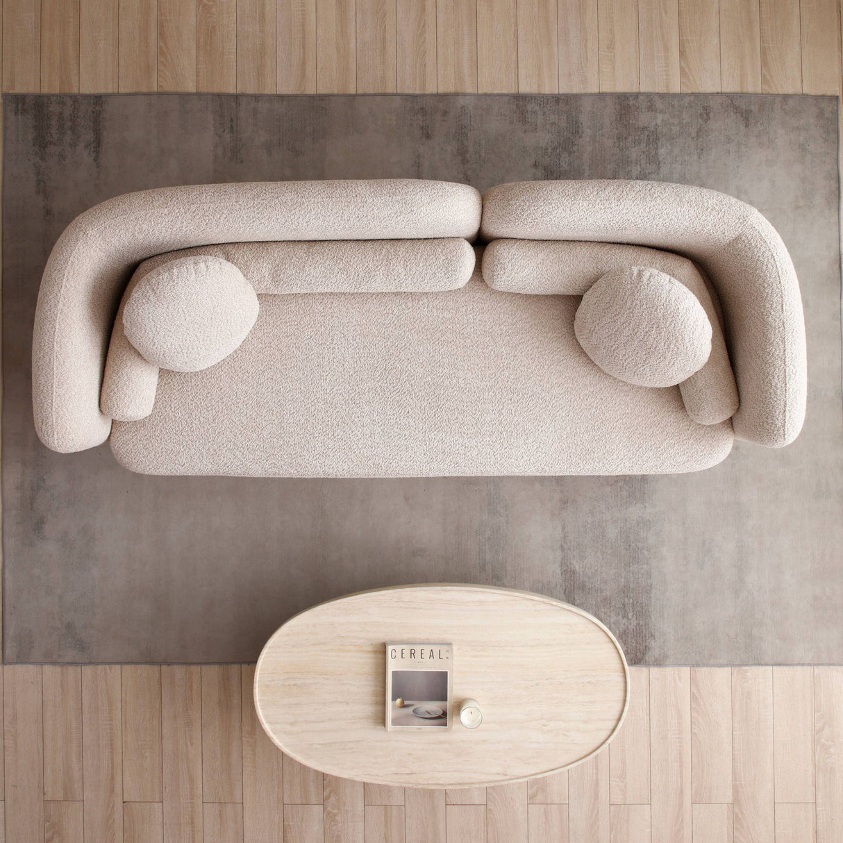 3 Seater Sofa Couch With Throw Pillows For Living Room - Light Beige