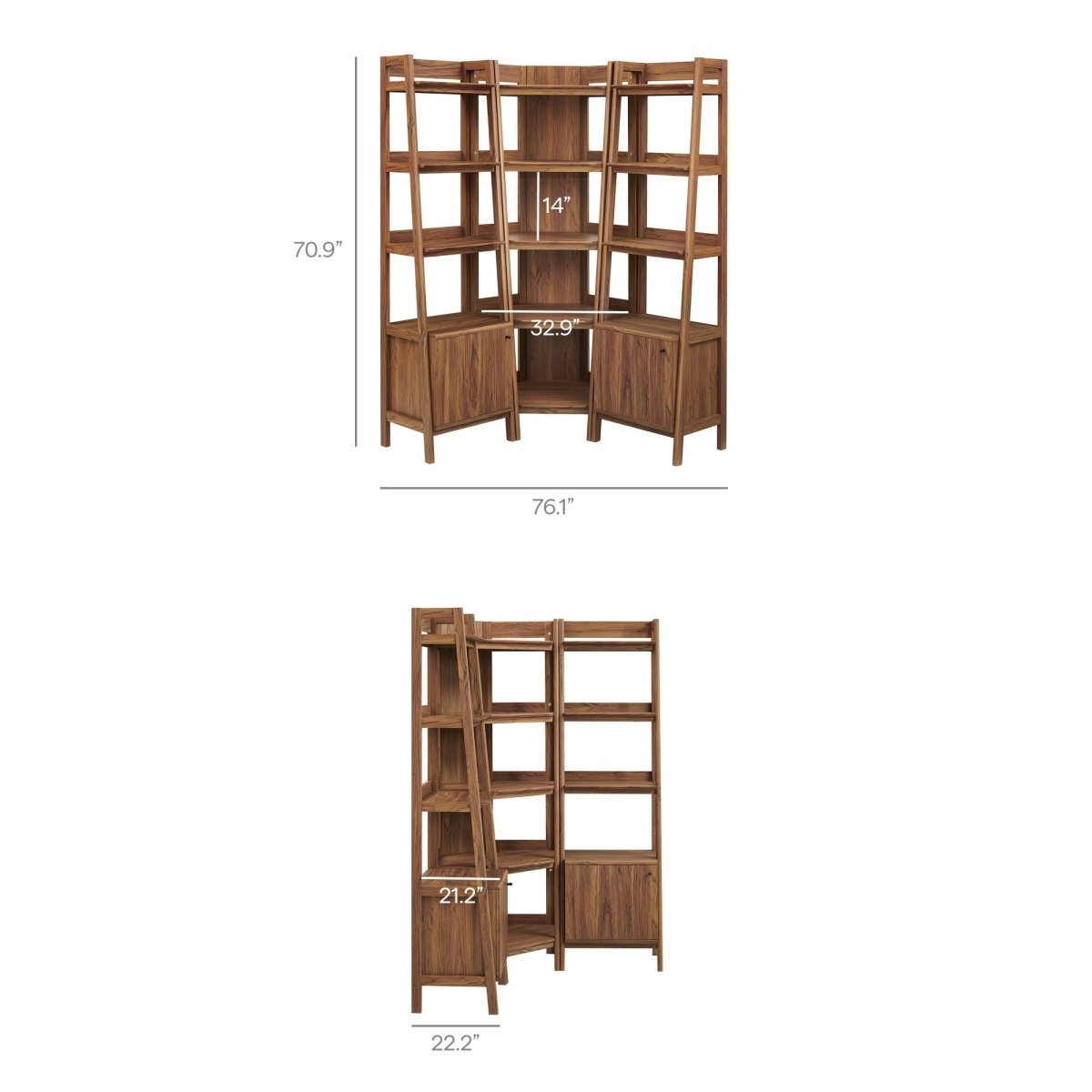 76" 3 - Piece Wood Corner Bookshelf Set with Narrow Units - Bookcases available at Alpine Outlets in Denver