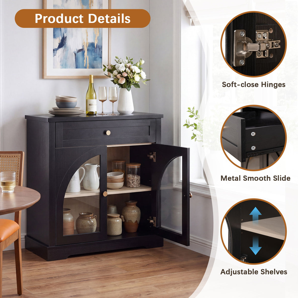 Modern Sideboard Cabinet With 1 Drawer And 2 Arched Doors
