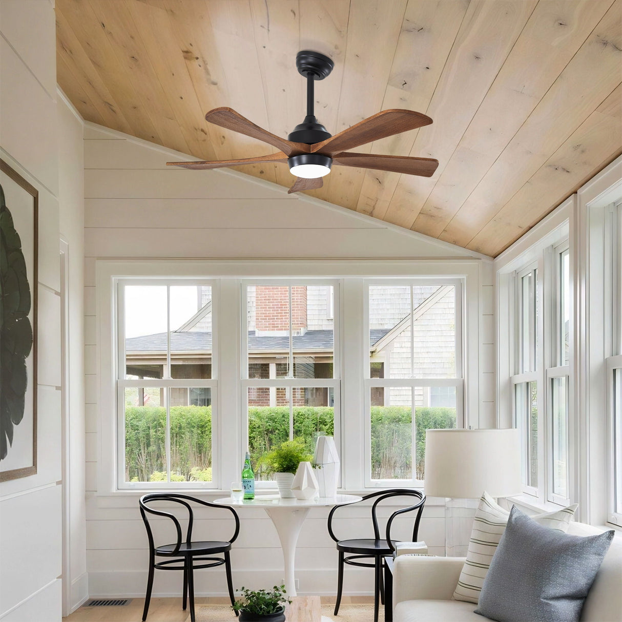 5 Blades Ceiling Fan With Lights Remote Control - Matte Black