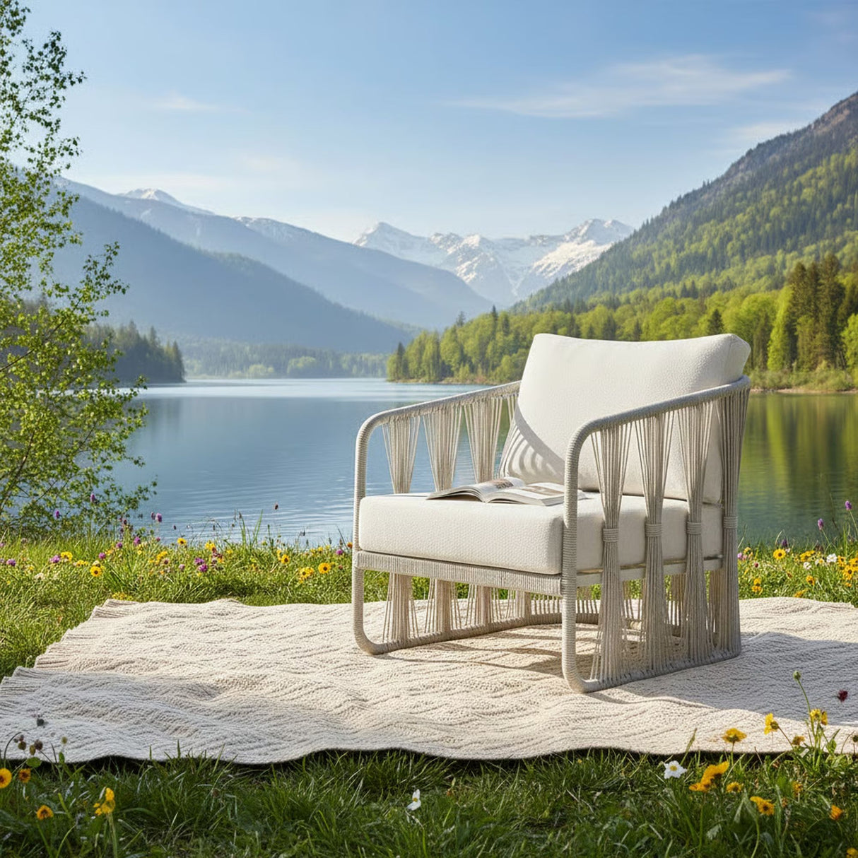 Breeze - Cream Metal Outdoor Club Chair With Cushions - Pearl