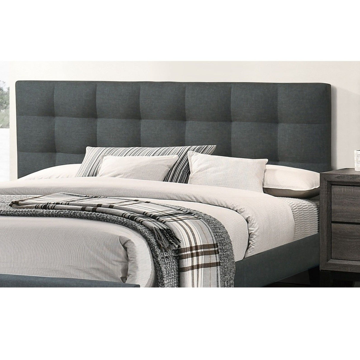California King Size Tufted Headboard Platform Bedframe, Bedroom Furniture - Charcoal