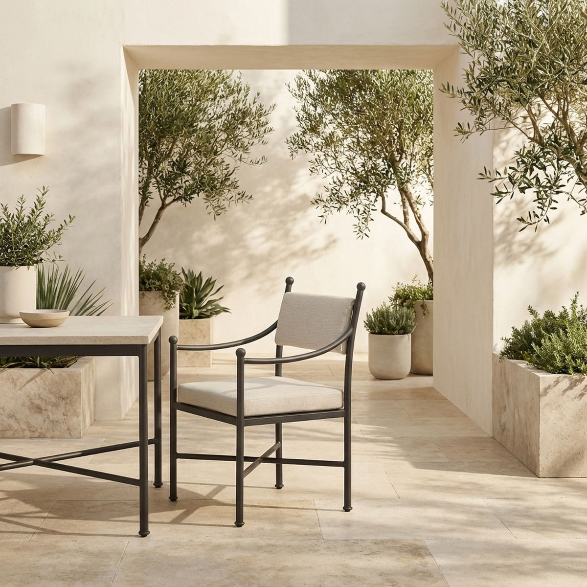 Leni - Outdoor Armchair With Cushions And Powder Coated Aluminum Frame - Moonveil / Warm Gray