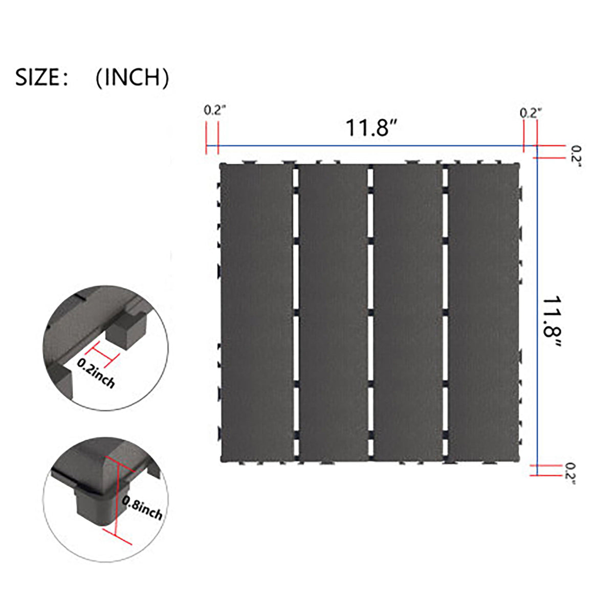 Plastic Interlocking 44 Pack Patio Deck Tiles, Square Waterproof Outdoor All Weather Use