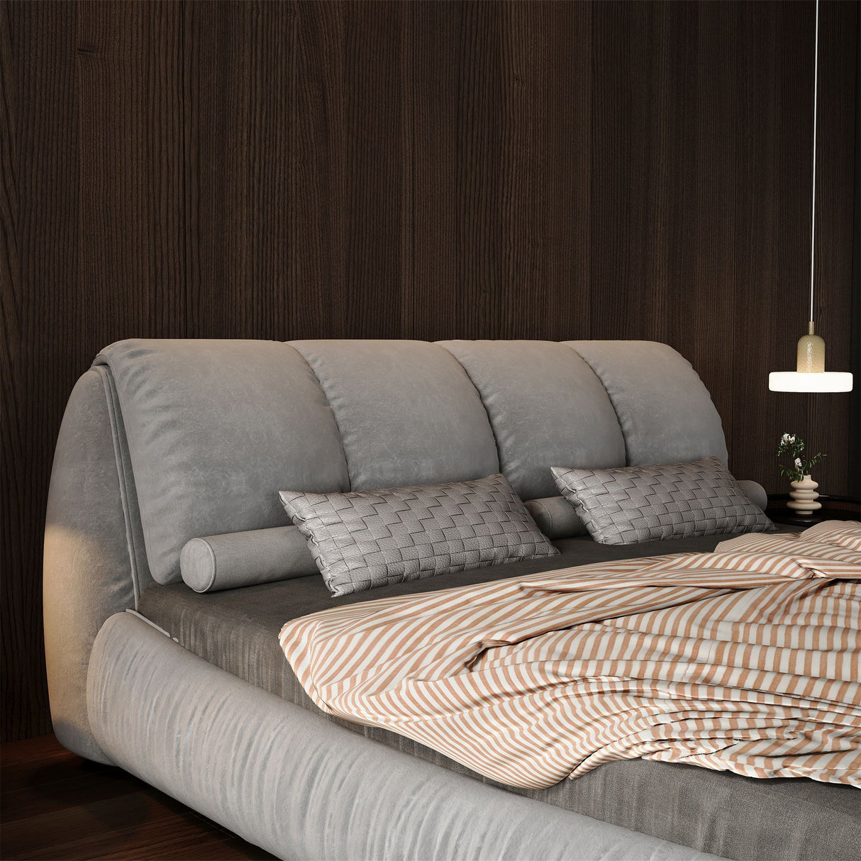 Luxury Upholstered Platform Bed With Oversized Padded Backrest And Solid Wood Frame