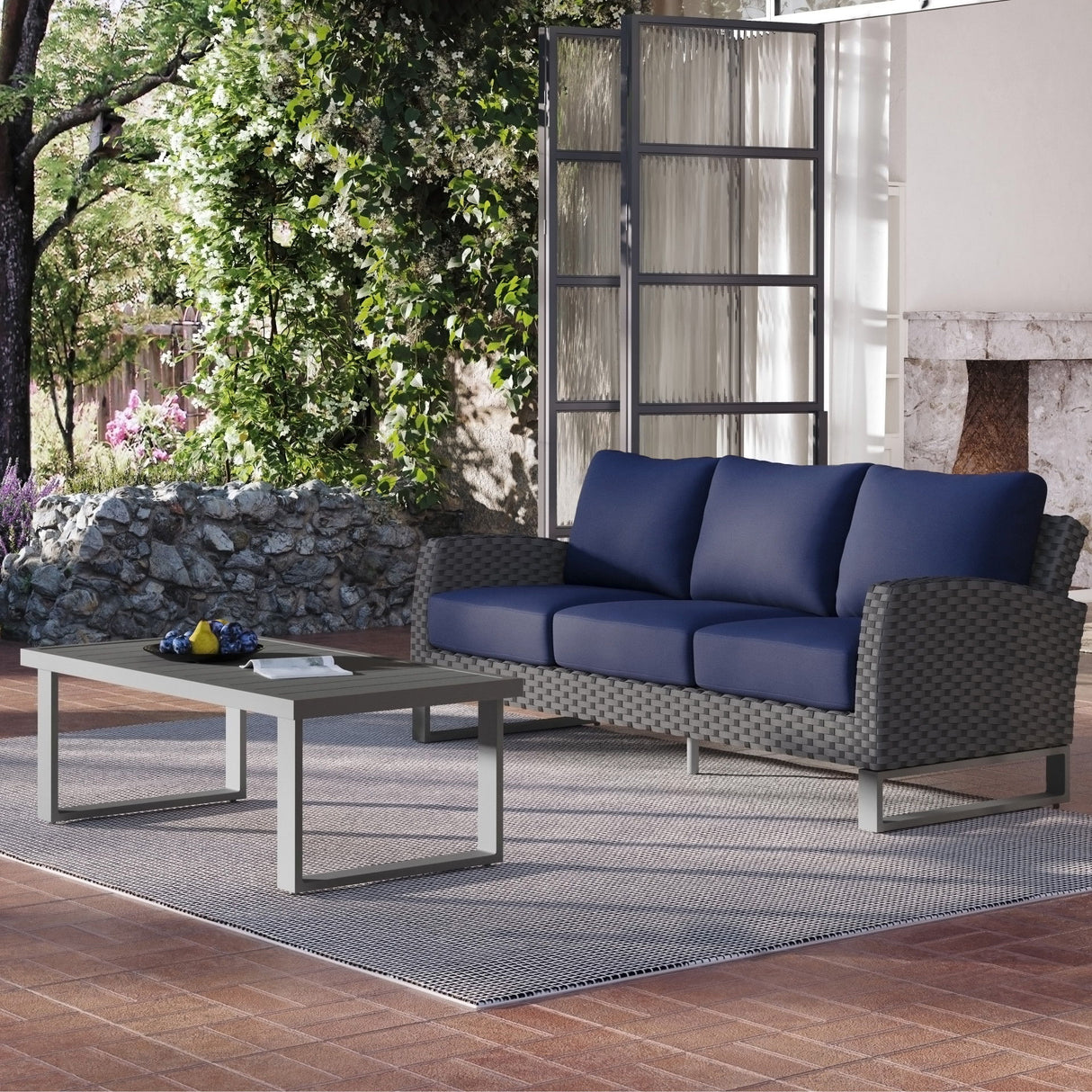 Fiji - 2 Piece Outdoor Set (Sofa & Slat Top Coffee Table Set) - Blue