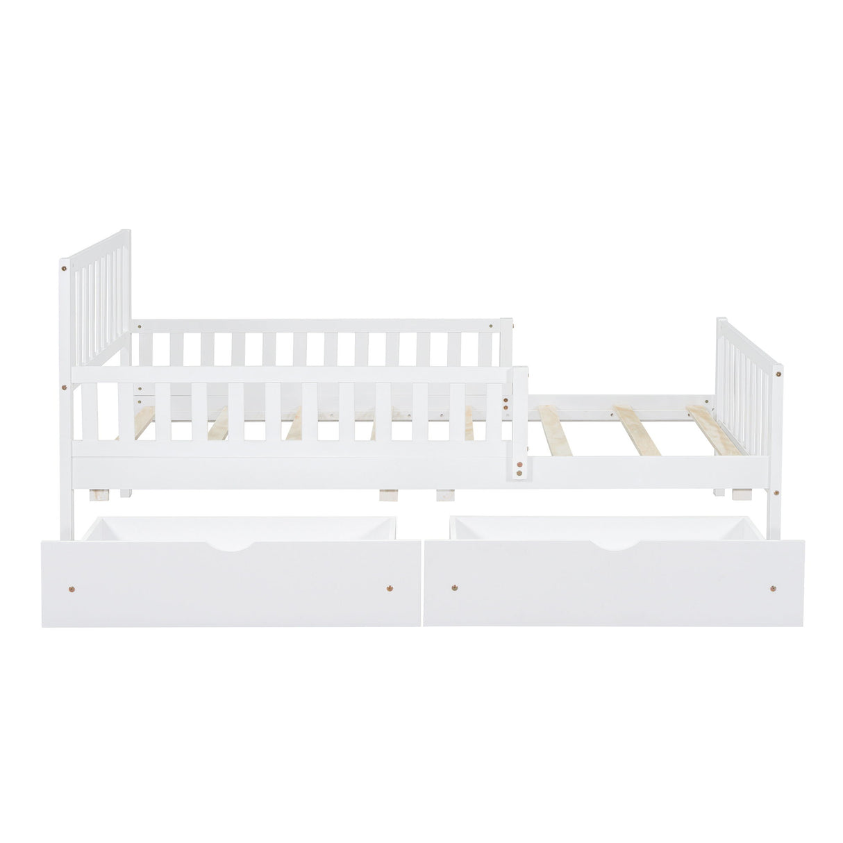 Platform Bed With Guardrails On Both Sides And 2 Storage Drawers
