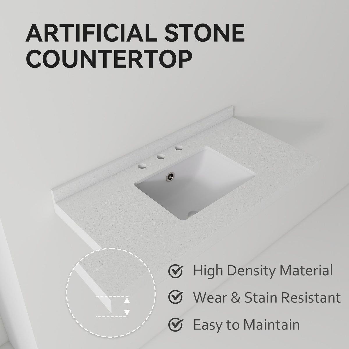 Basin Sink With 2" Thick Rim, Triple Faucet Holes, Sink Only