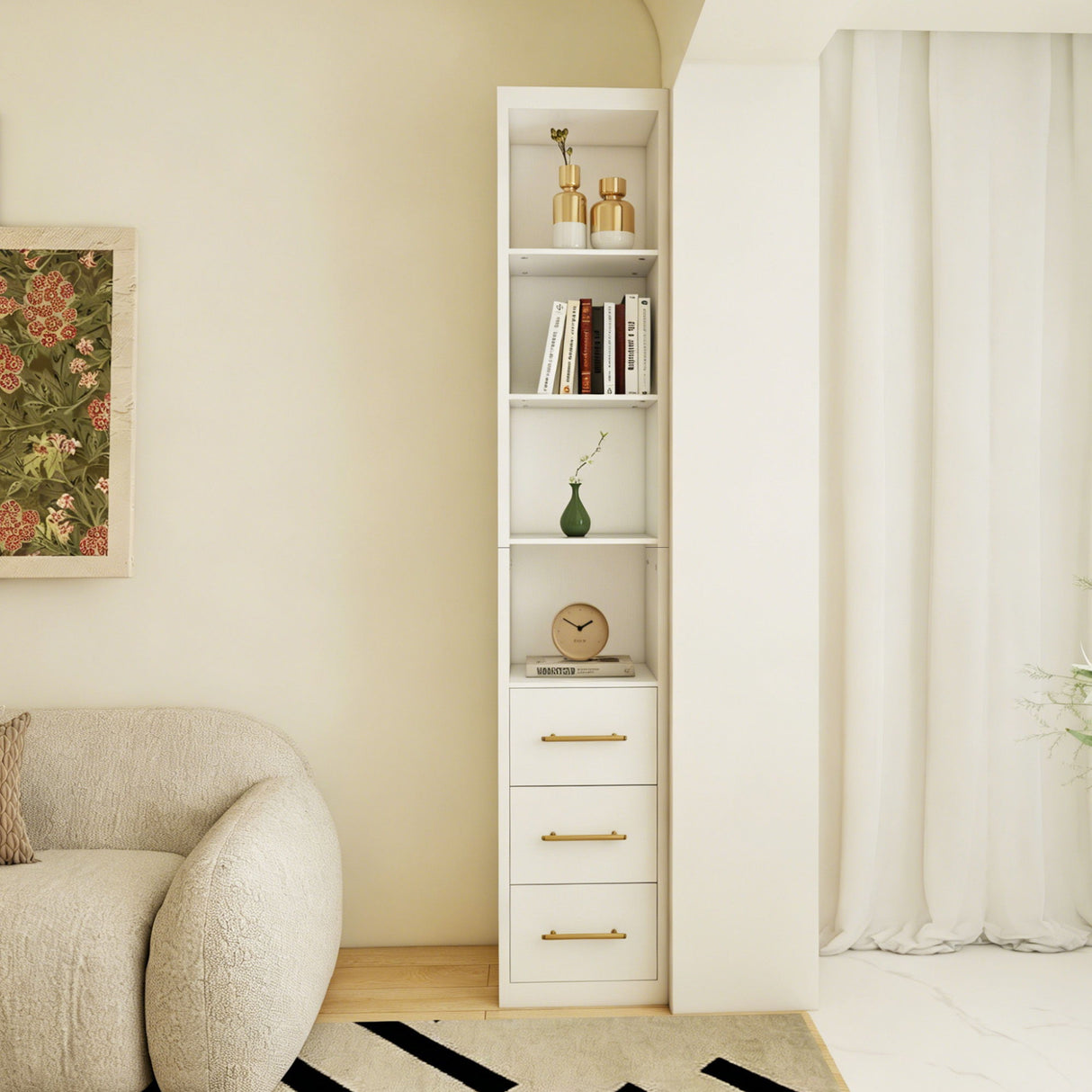 Rectangular Side Storage Cabinet With 3 Drawers For Bedroom - White