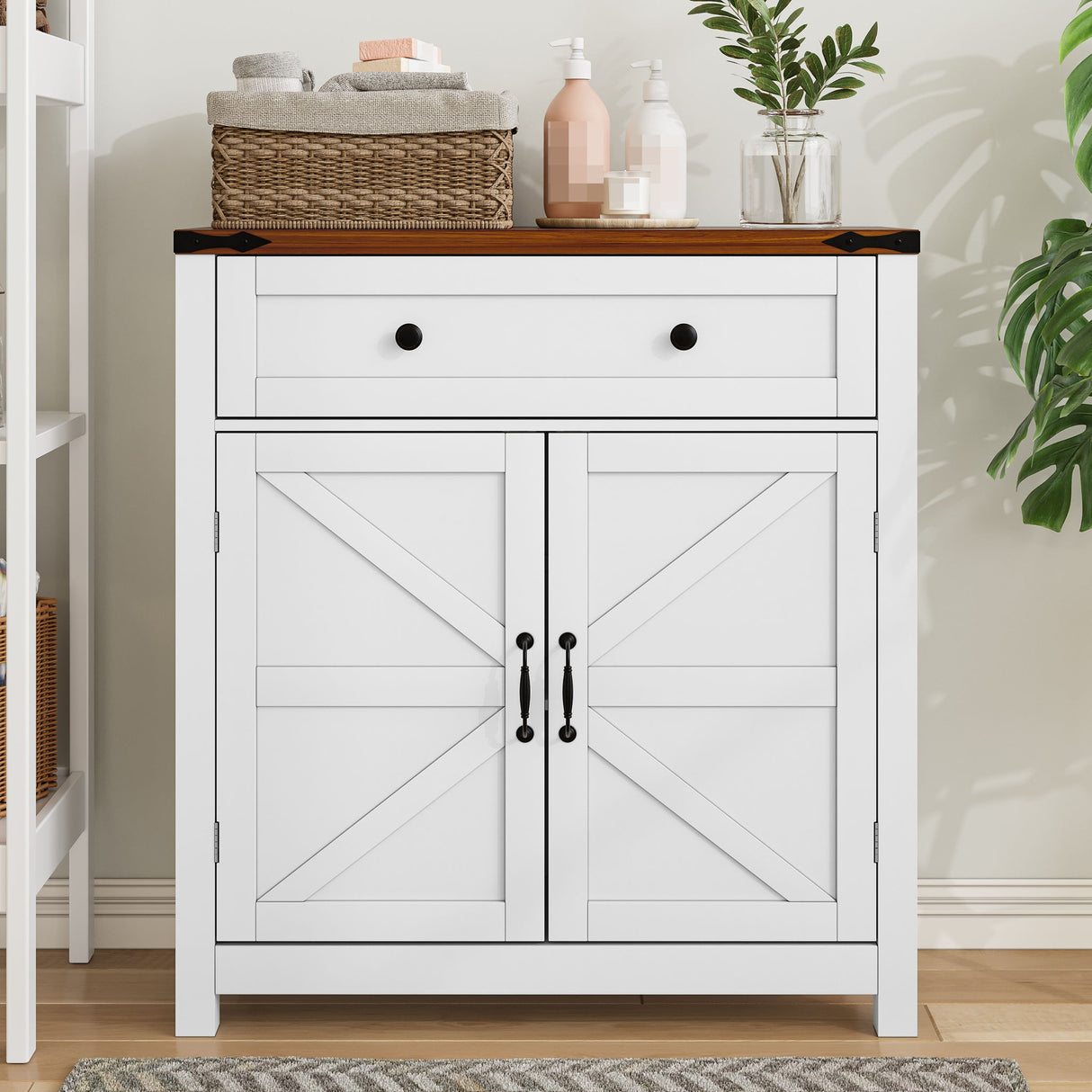 Farmhouse Storage Cabinet Kitchen Sideboard with Drawer Wood 30x32.5in