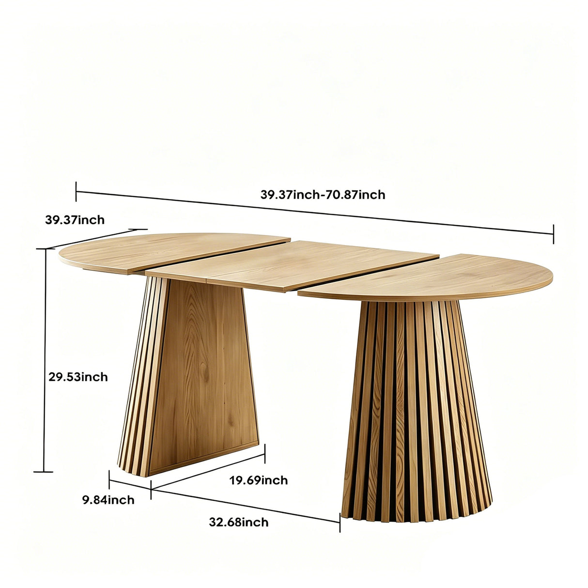 Dining Table, Flexible Extendable Oval Design With Slatted Legs - Natural Wood