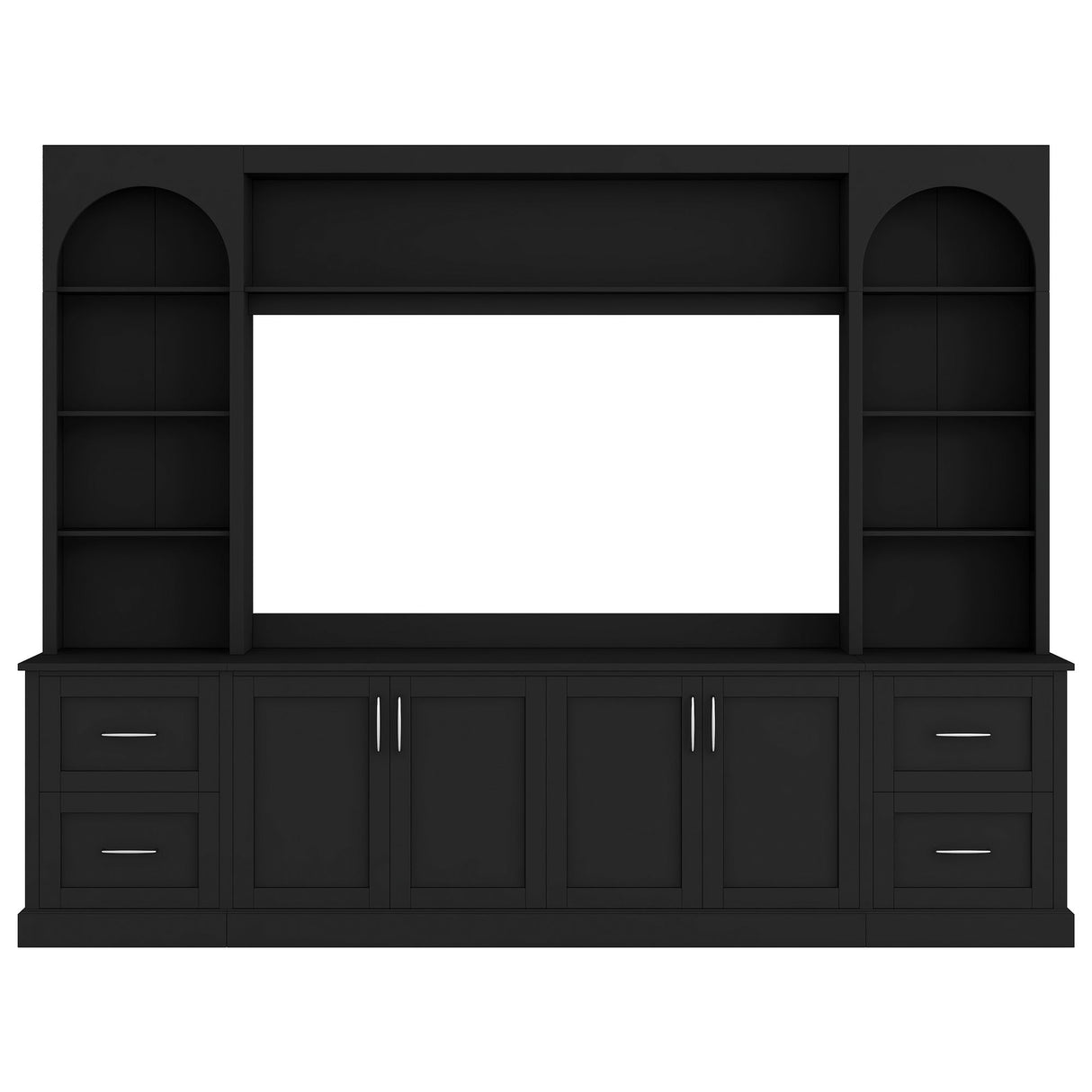 Arched Entertainment Center Wall Unit With Drawers, TV Stand