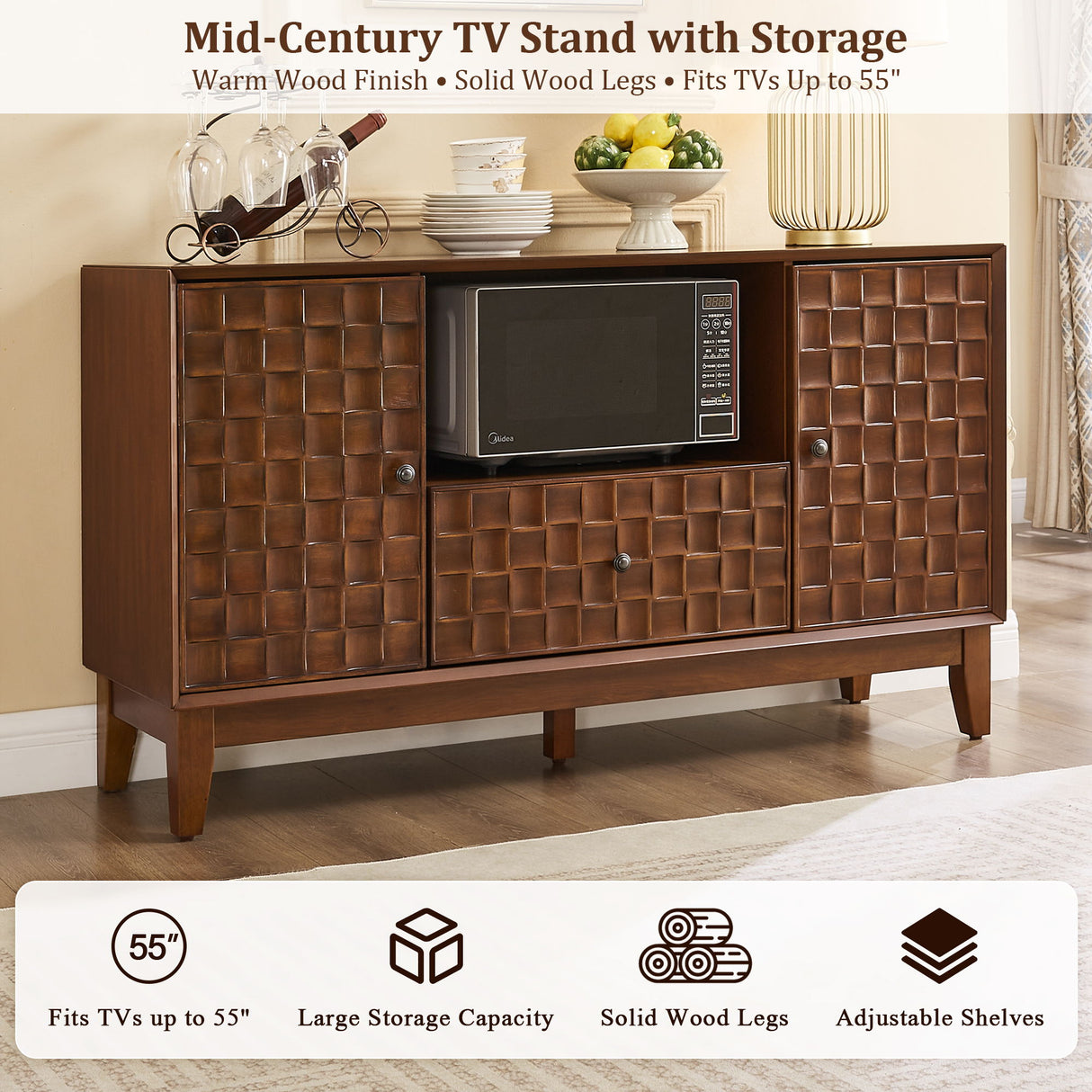 TV Stand With 3D Wood Texture - Brown