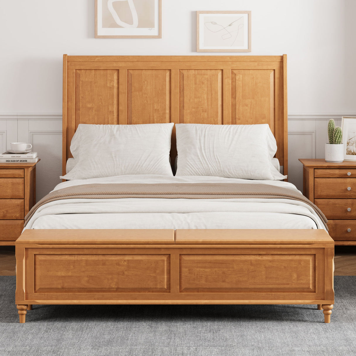 Sleigh Bed Frame With Tall Headboard And Storage Bench