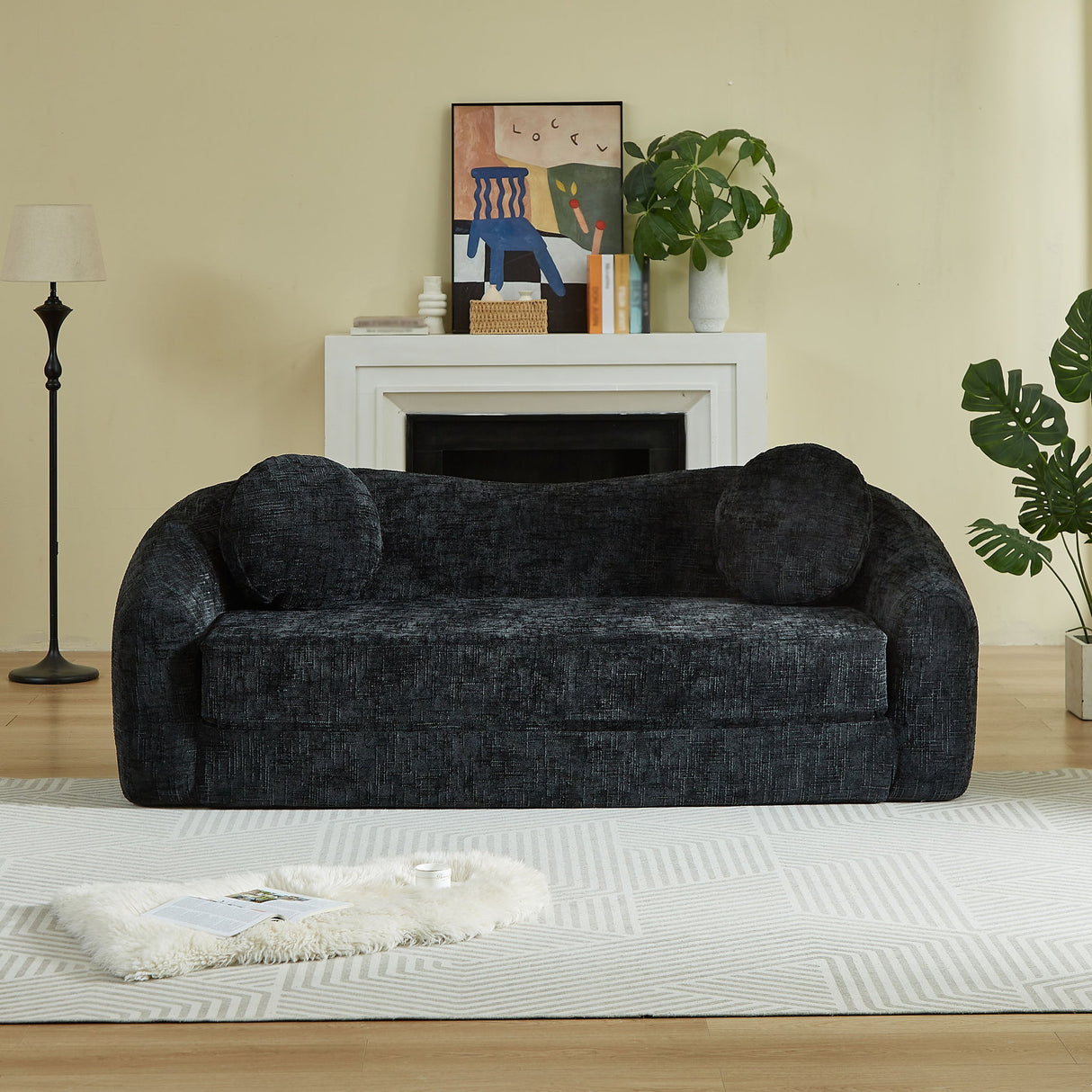 Curved Convertible Sofa, 2 In 1 Frameless Folding Sofa Bed With Pull Out Base And Deep Seat