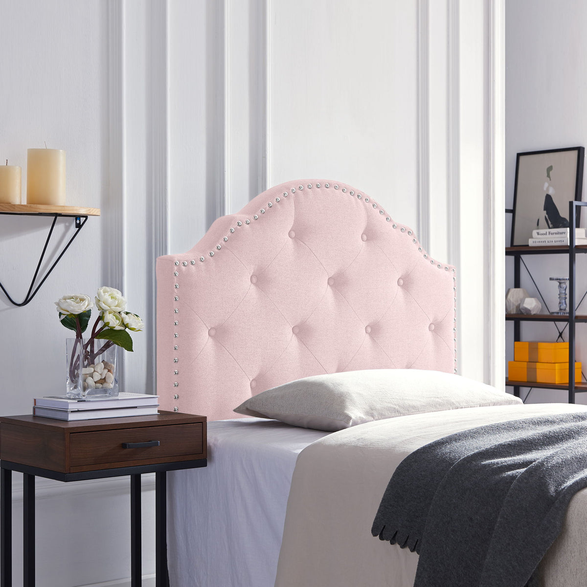 Flanner - Contemporary Fabric Upholstered Twin Headboard - Blush