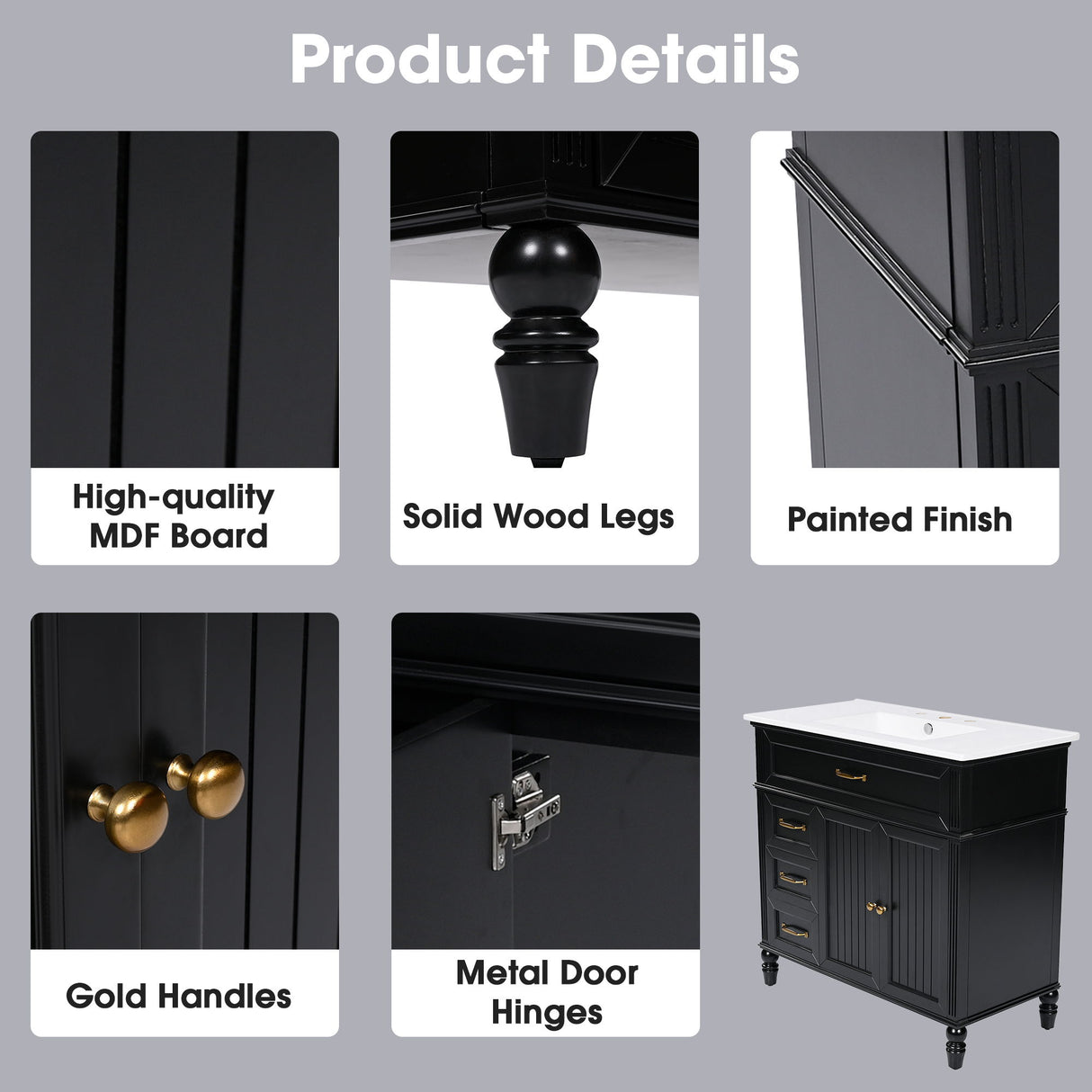 Bathroom Vanity With Sink, 2 Doors 2 Drawers, Freestanding Design