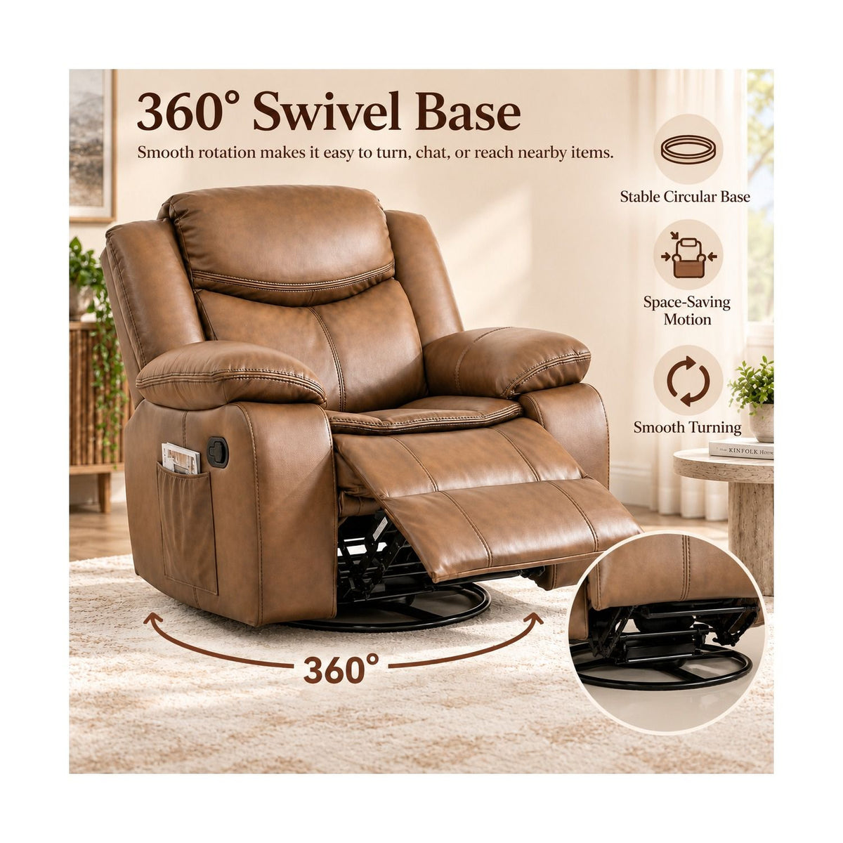Rocker Recliner Chair With Manual Recline And 360° Swivel Base