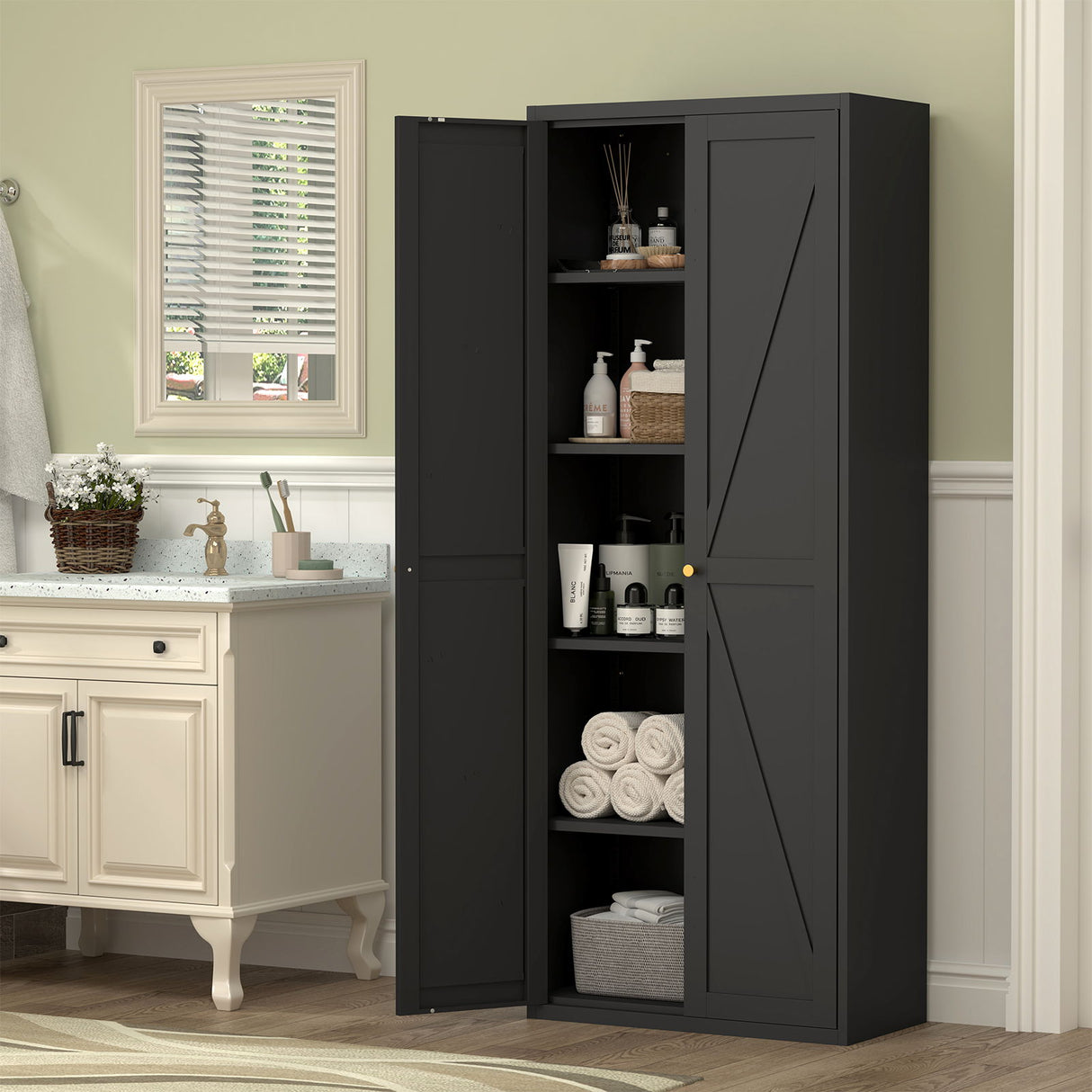 Adjustable 2 Door Storage Cabinet With Adjustable Shelves