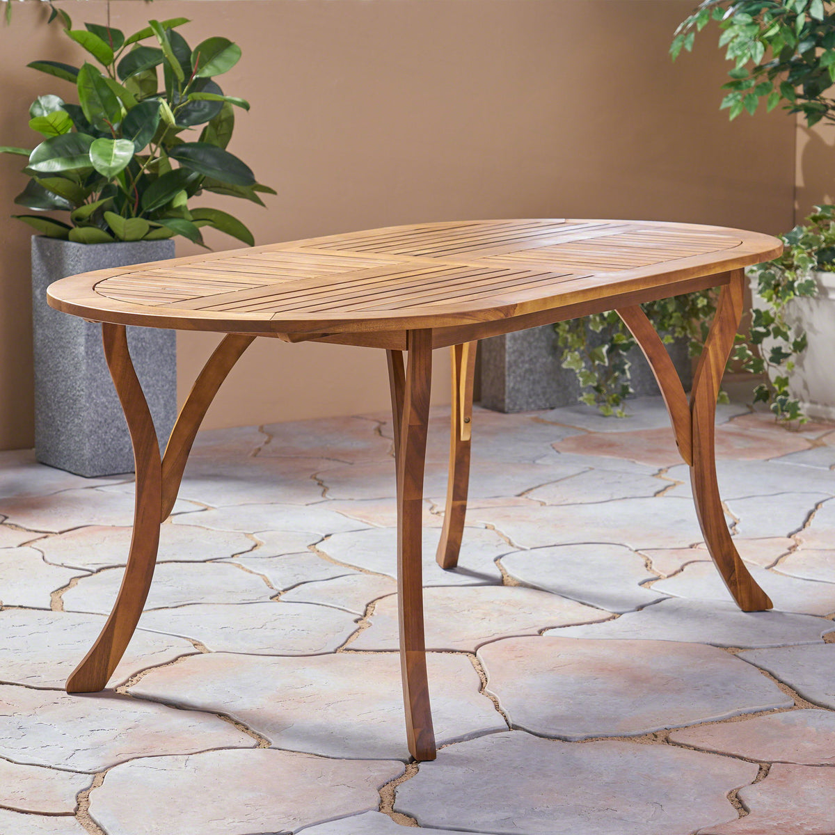 Outdoor Table With Smooth Lines, Slat Top