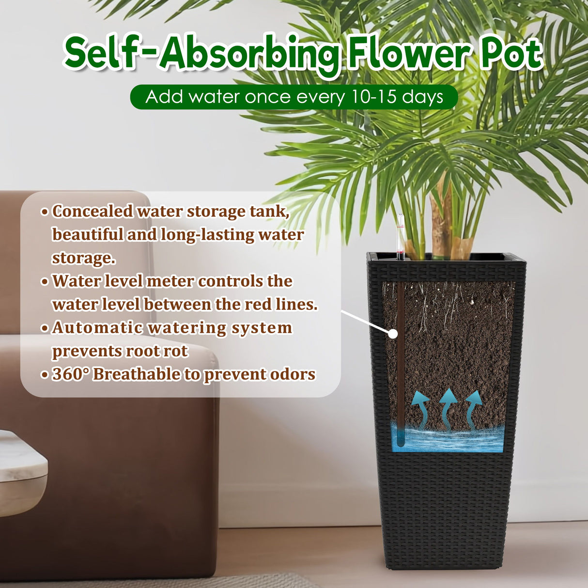 Indoor Outdoor Planter With Automatic Watering System