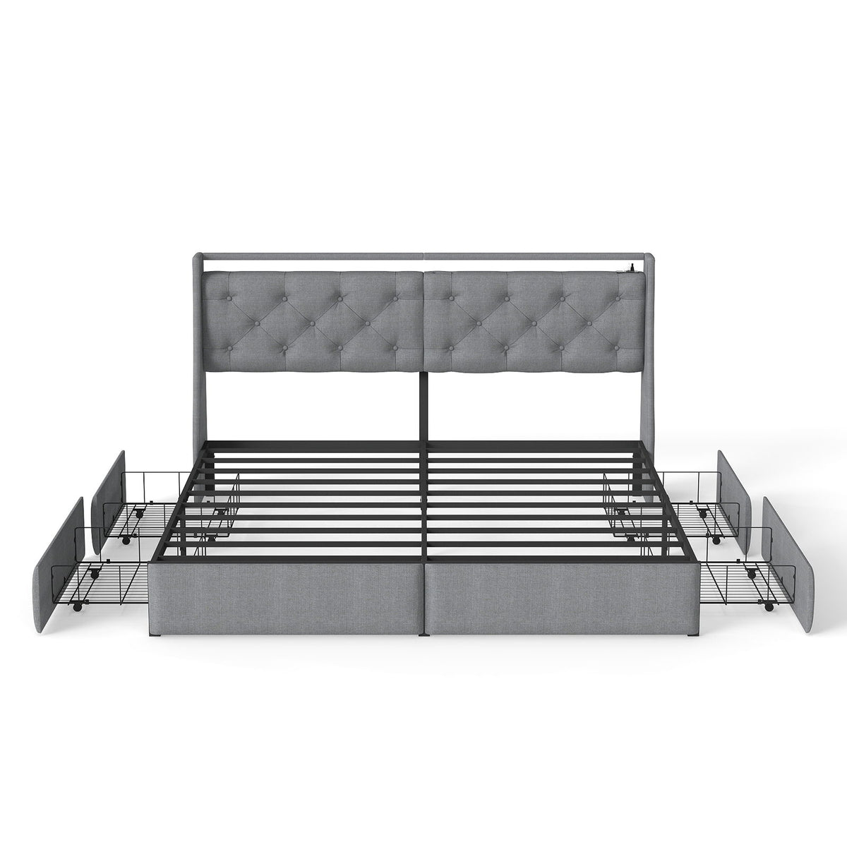 Platform Bed Frame With RGB LED Lights, Charging Station, Storage Headboard & 4 Underbed Drawers