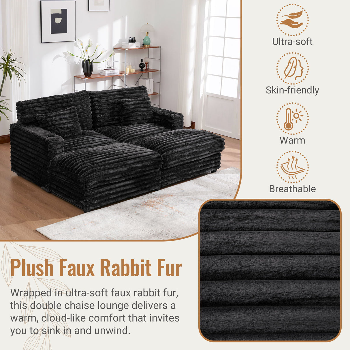 Oversized Double Chaise Lounge Sofa With USB Ports And Cup Holders