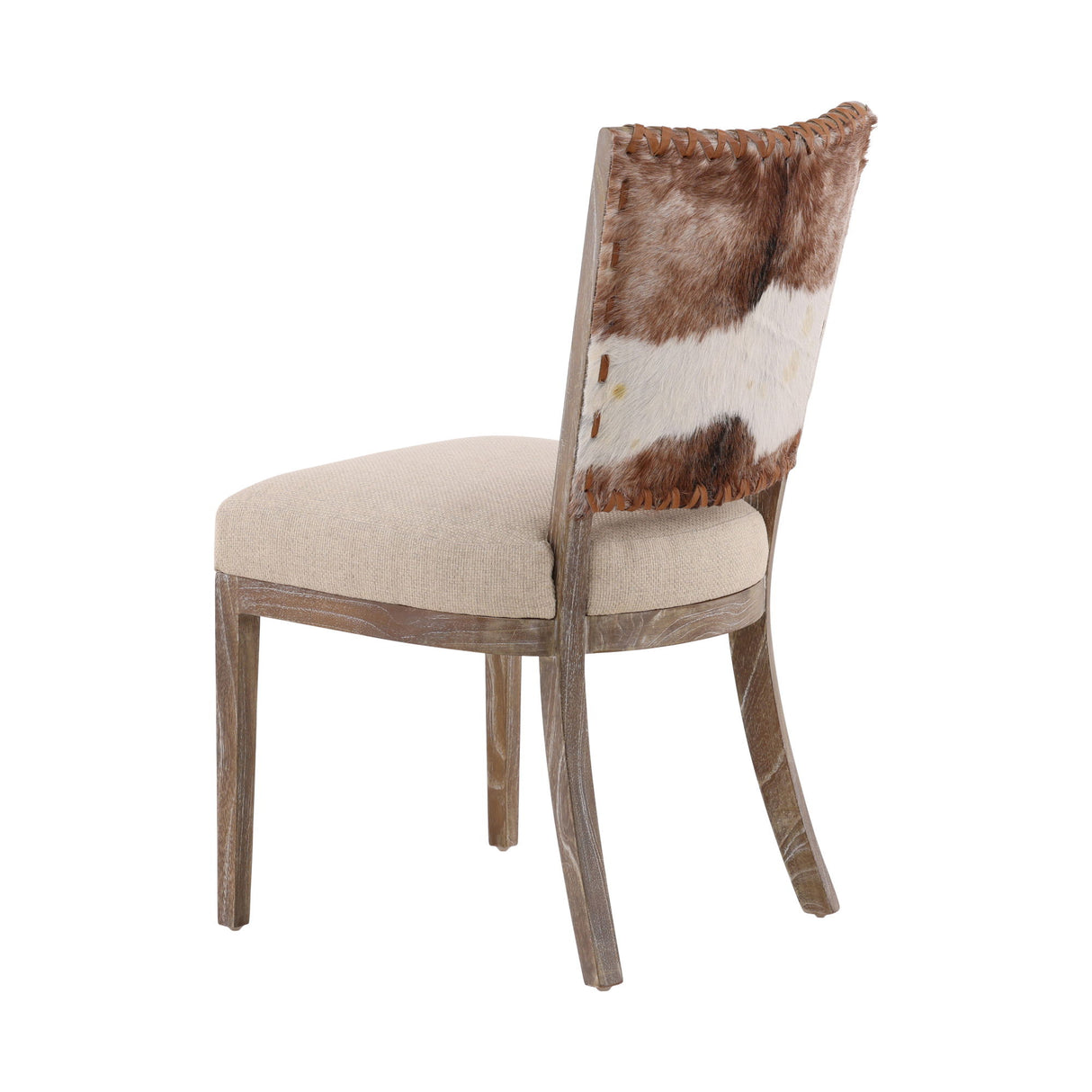 Lina - Leather and Linen Chair - Light Brown / Beige
