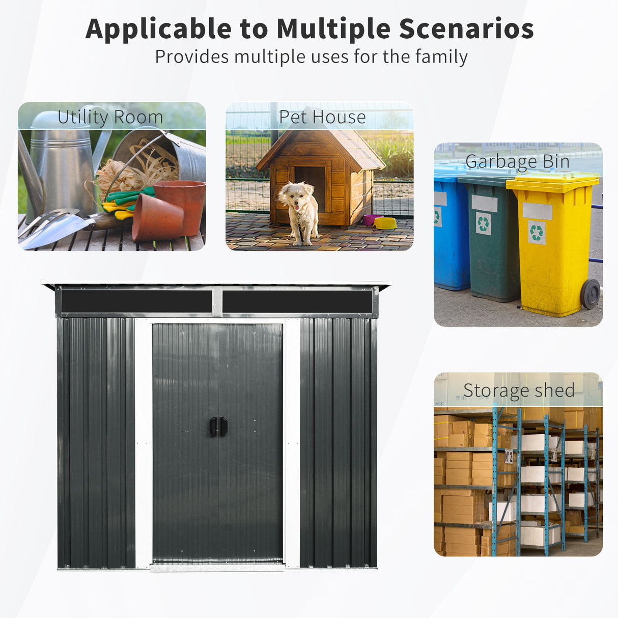 Outdoor Metal Storage Shed Garden Building with Sliding Doors and Foundation