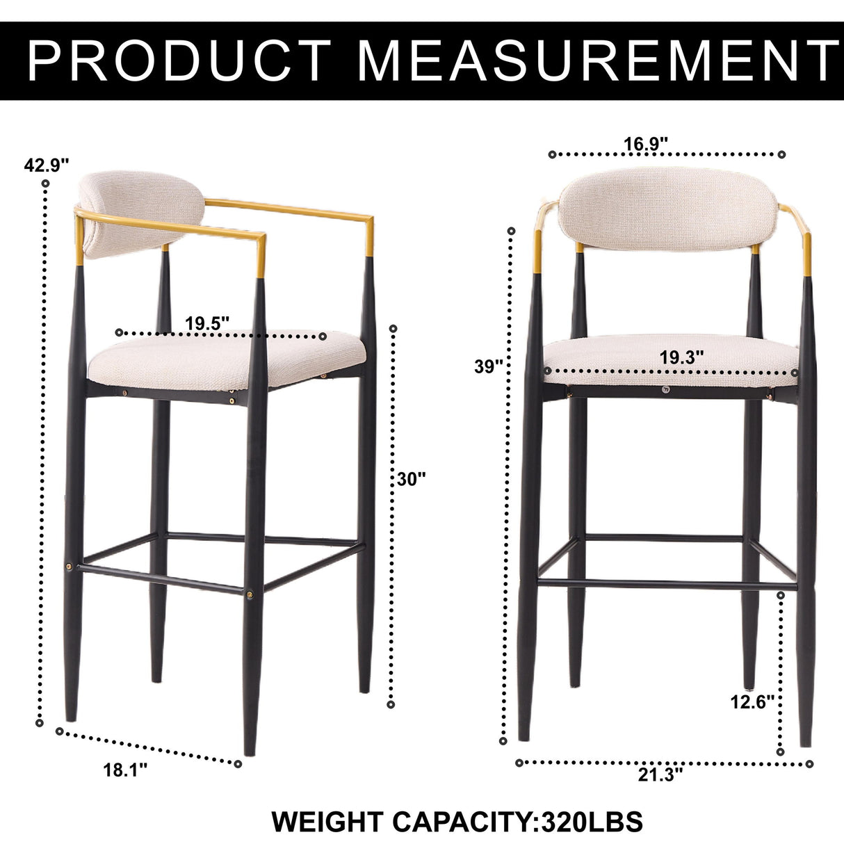 Upholstered Bar Stool With Ergonomic Design (Set of 2)