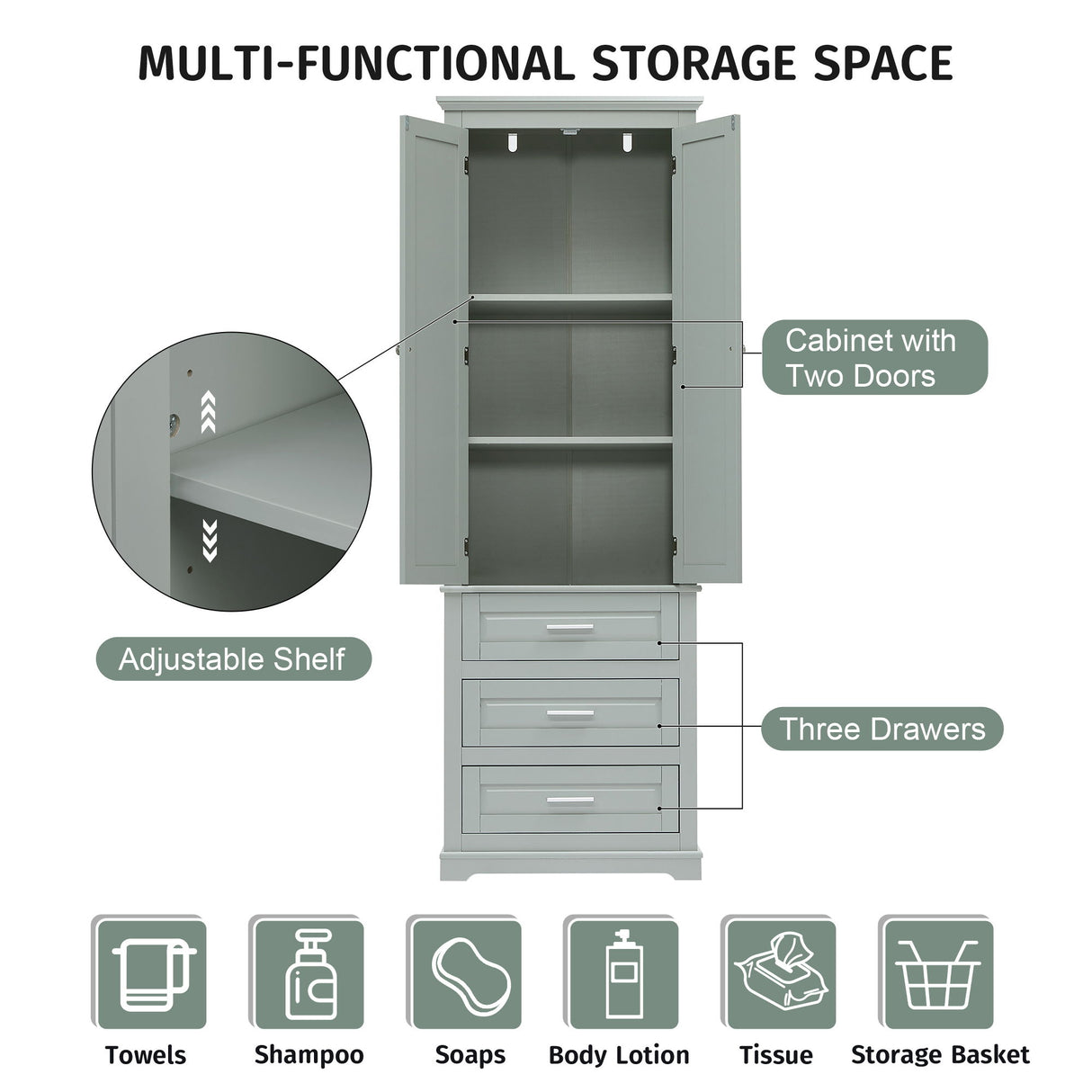 Tall Storage Cabinet With 3 Drawers For Bathroom