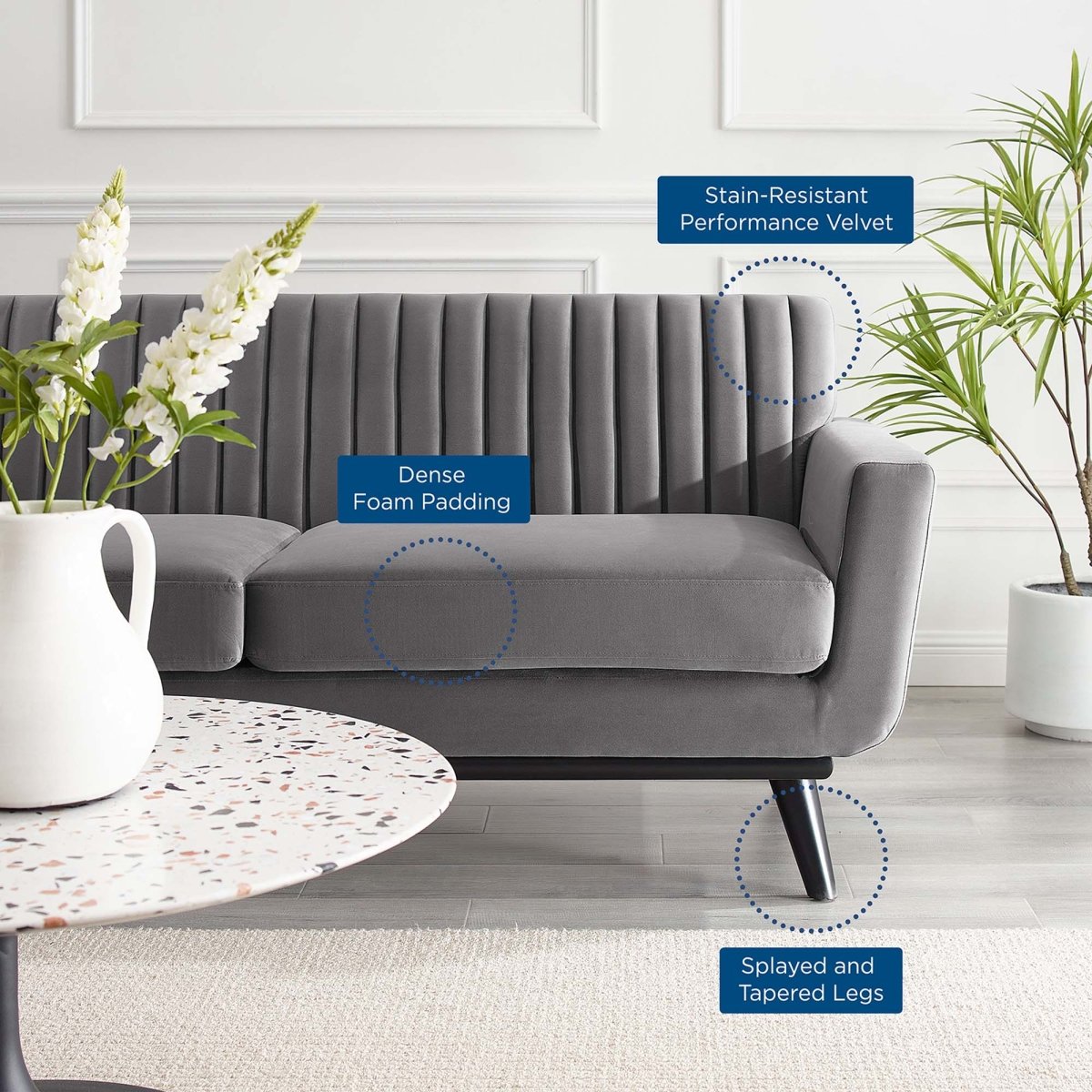 79 - Inch Engage Performance Velvet Channel Tufted Loveseat - Loveseats available at Alpine Outlets in Denver