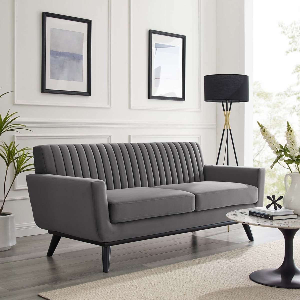 79 - Inch Engage Performance Velvet Channel Tufted Loveseat - Loveseats available at Alpine Outlets in Denver