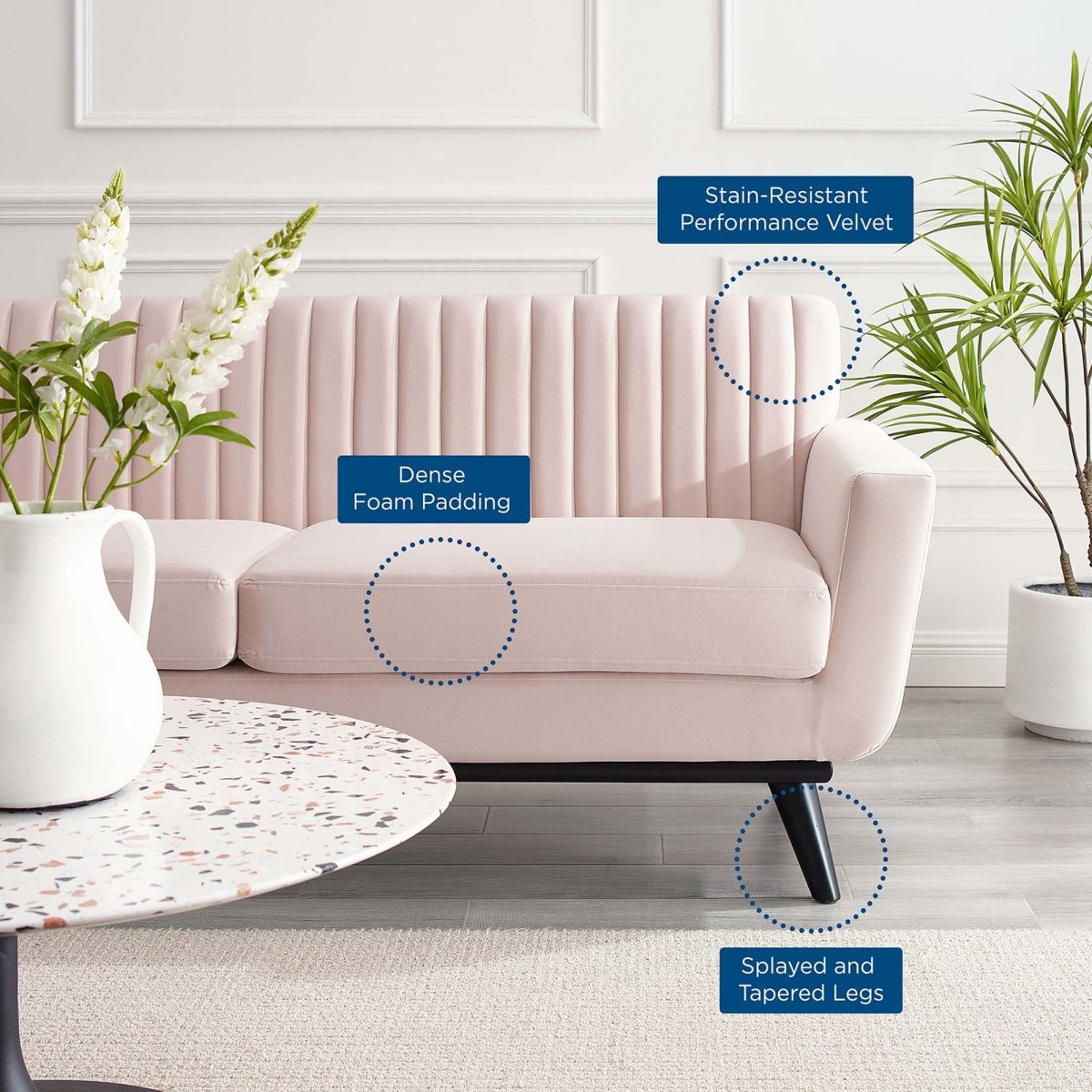 79 - Inch Engage Performance Velvet Channel Tufted Loveseat - Loveseats available at Alpine Outlets in Denver